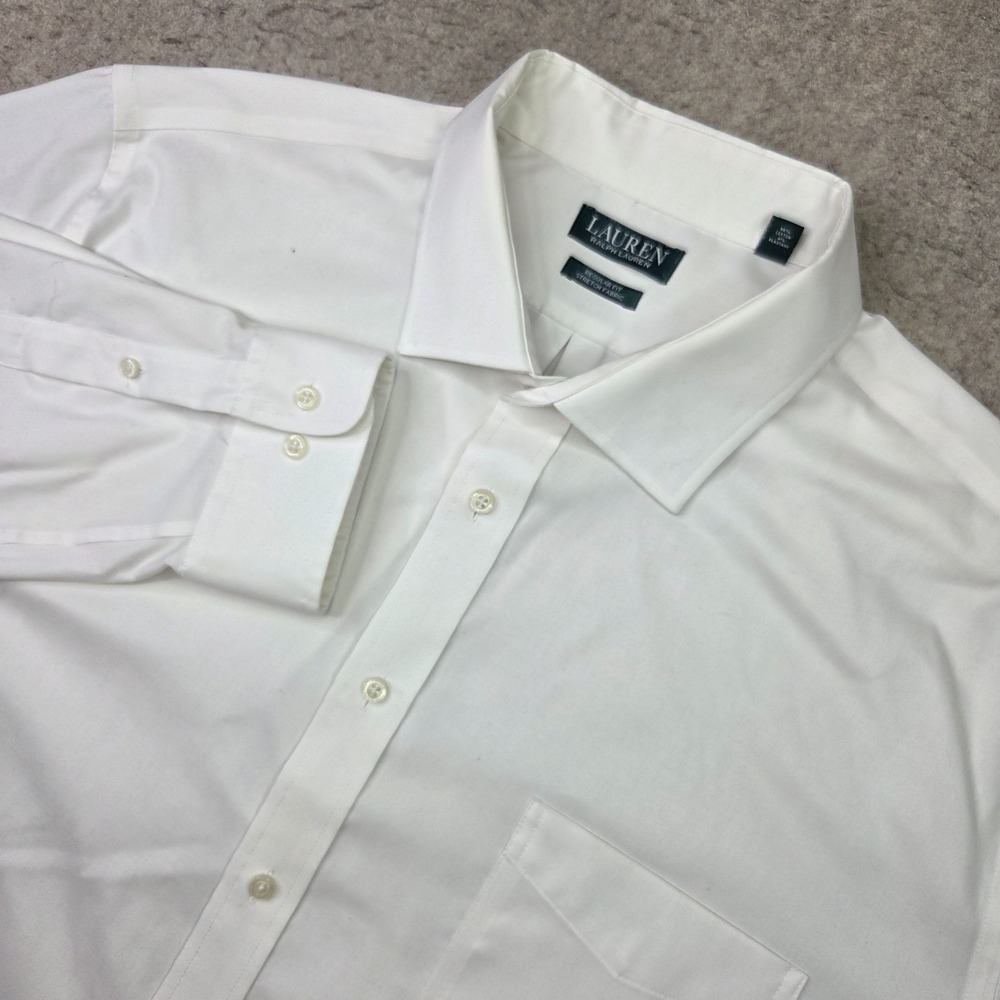 Lauren Ralph Lauren Dress Shirt Mens 2XL 34/35 Solid White Long Sleeve Button Up